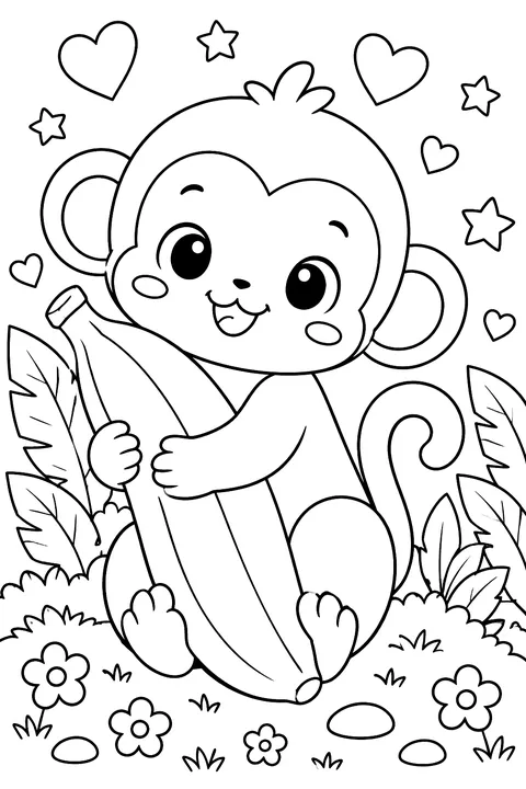 Kawaii Monkey With a Banana coloring page