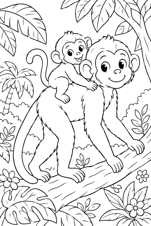 Mother Monkey and Baby coloring page
