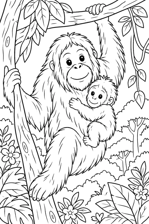 Orangutan and Baby coloring page