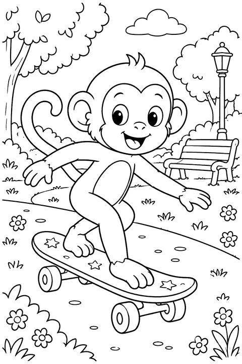 Skateboarding Monkey coloring page