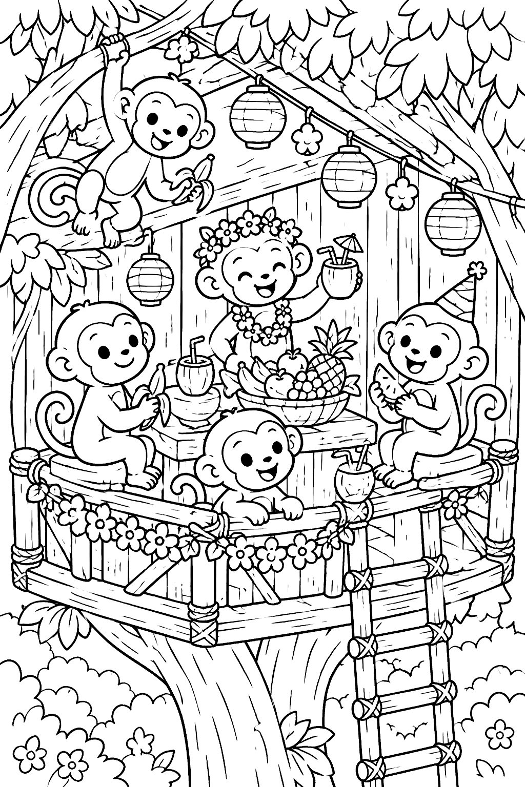 Treehouse Party coloring page