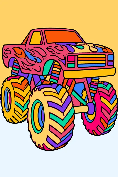 Monster truck with flames coloring page