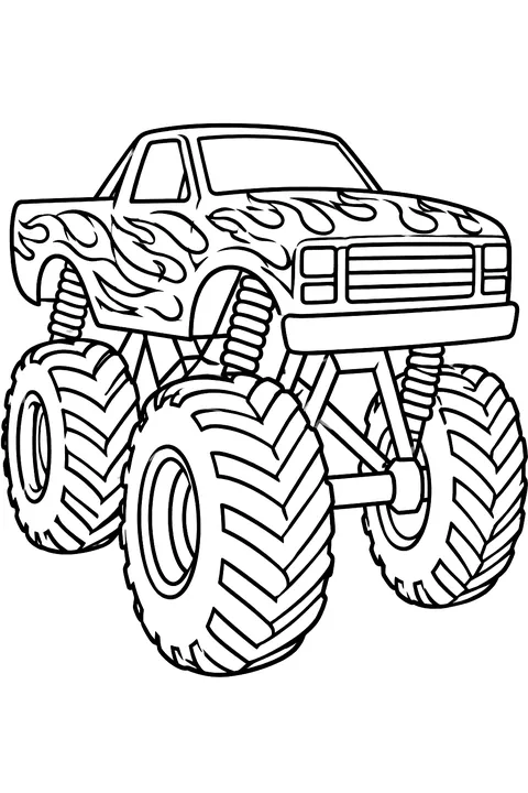 Monster truck with flames coloring page