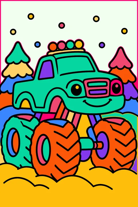 Monster truck in the snow coloring page