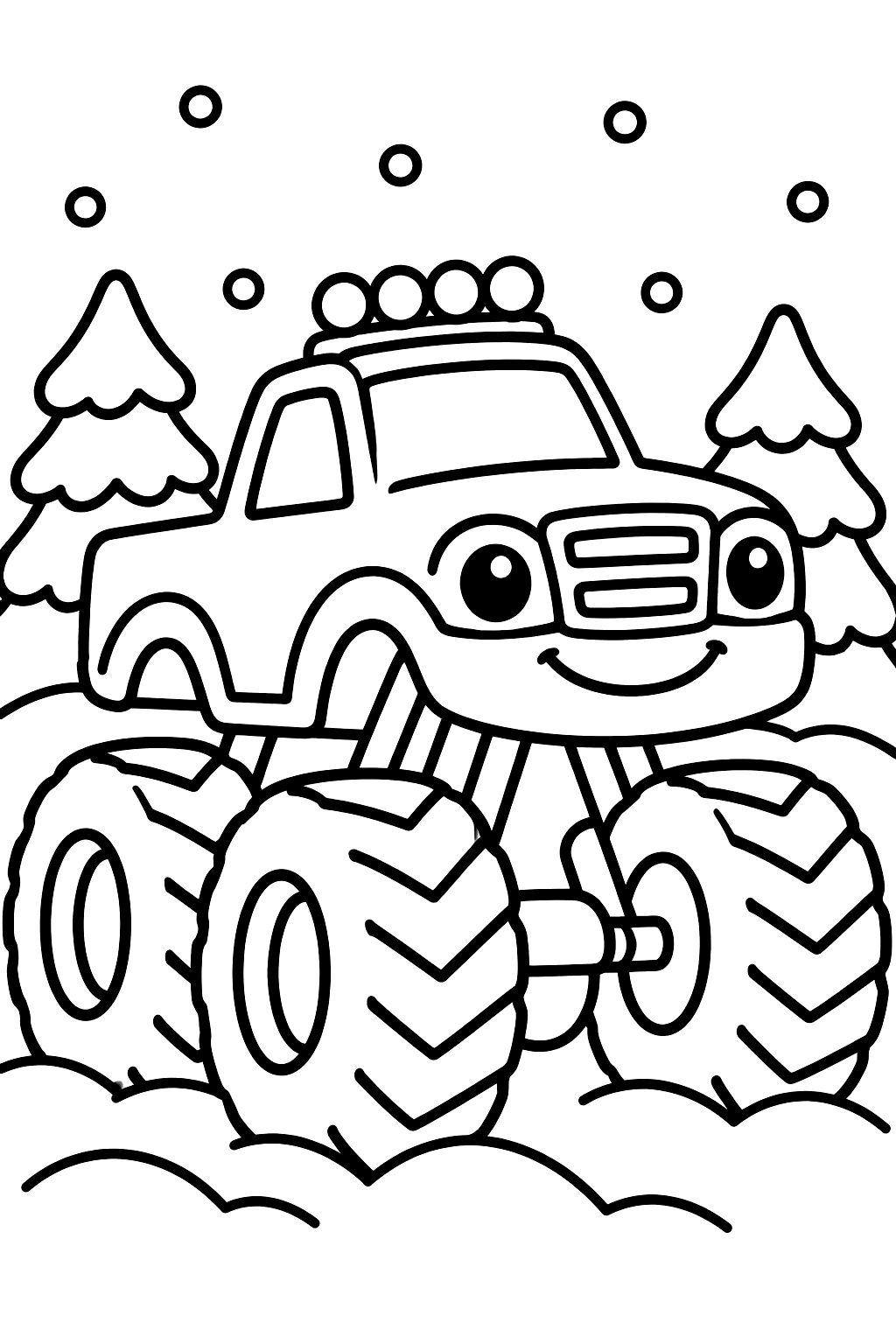 Monster truck in the snow coloring page