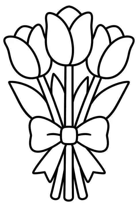 three big tulips tied with a bow coloring page