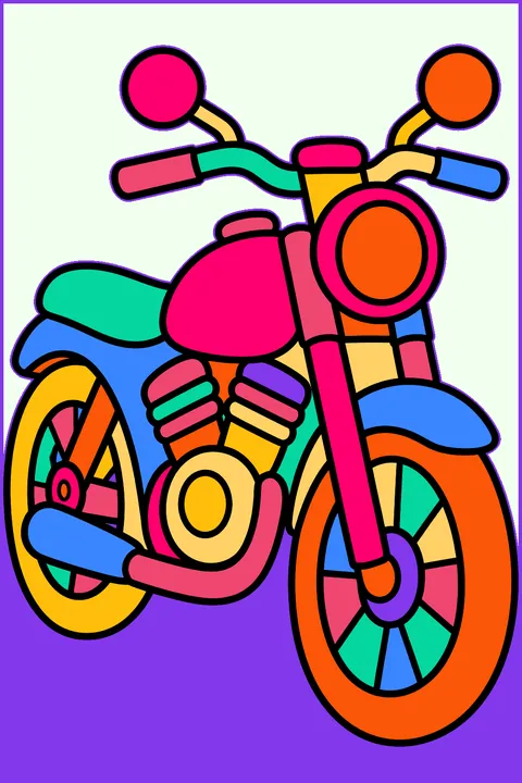 Motorcycle engine and wheels close-up coloring page