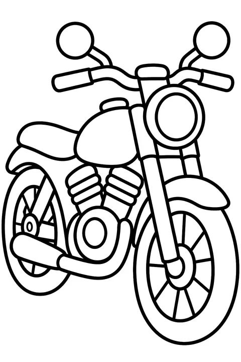 Motorcycle engine and wheels close-up coloring page