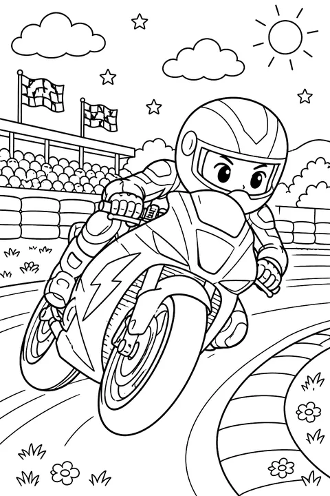Motorcycle racing on a track coloring page