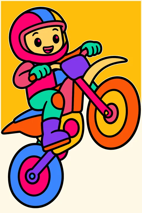 Motorcycle stunt rider doing a wheelie coloring page
