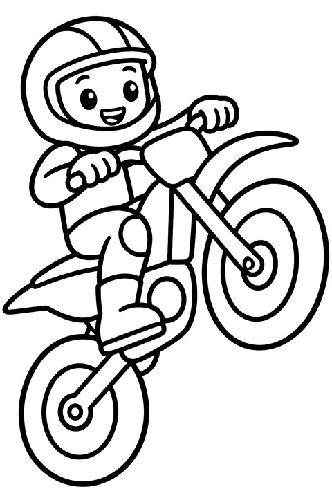 Motorcycle stunt rider doing a wheelie coloring page