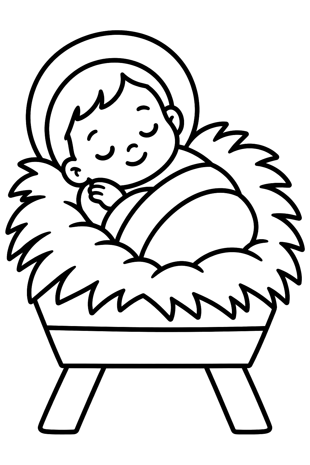 Baby jesus sleeping peacefully in a straw manger coloring page