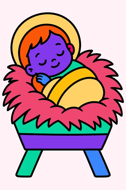 Baby jesus sleeping peacefully in a straw manger coloring page