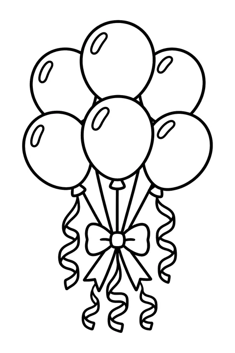 a big bunch of balloons with ribbons and streamers coloring page