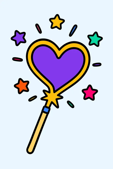 a sparkler drawing a heart shape in the air with stars coloring page