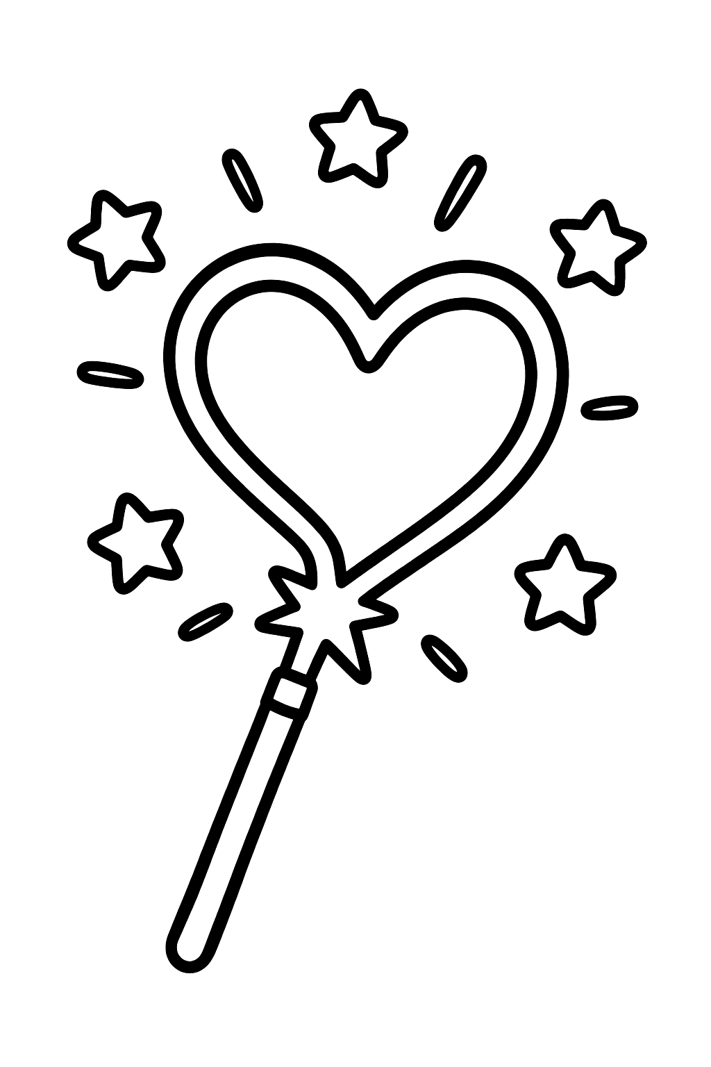 a sparkler drawing a heart shape in the air with stars coloring page