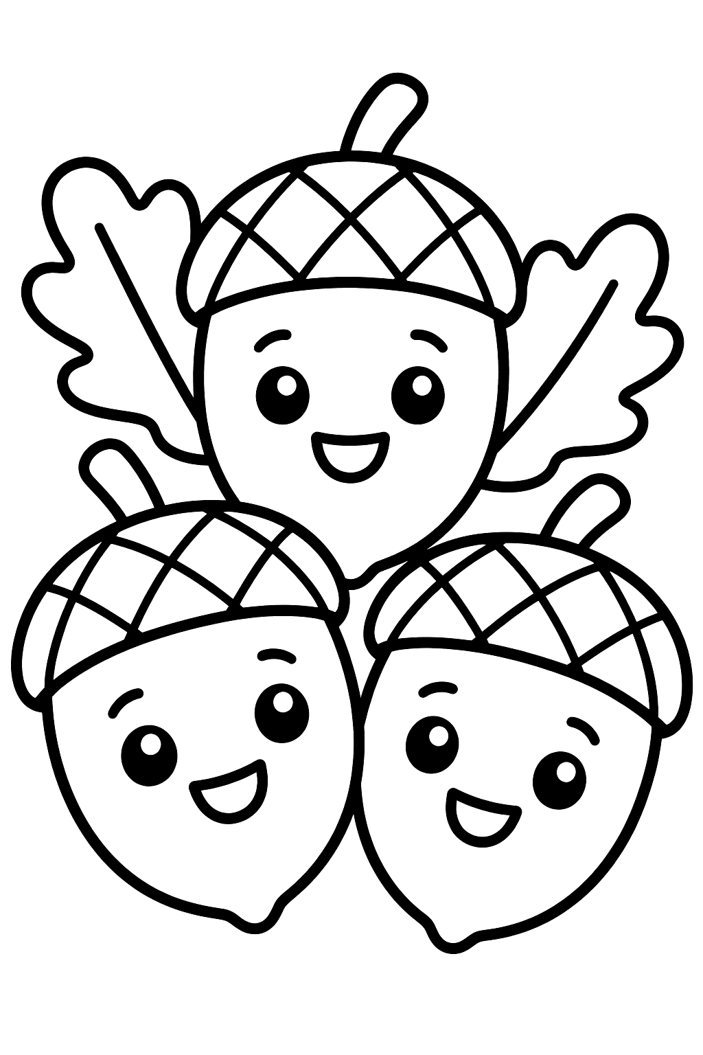 Acorns with smiling faces coloring page