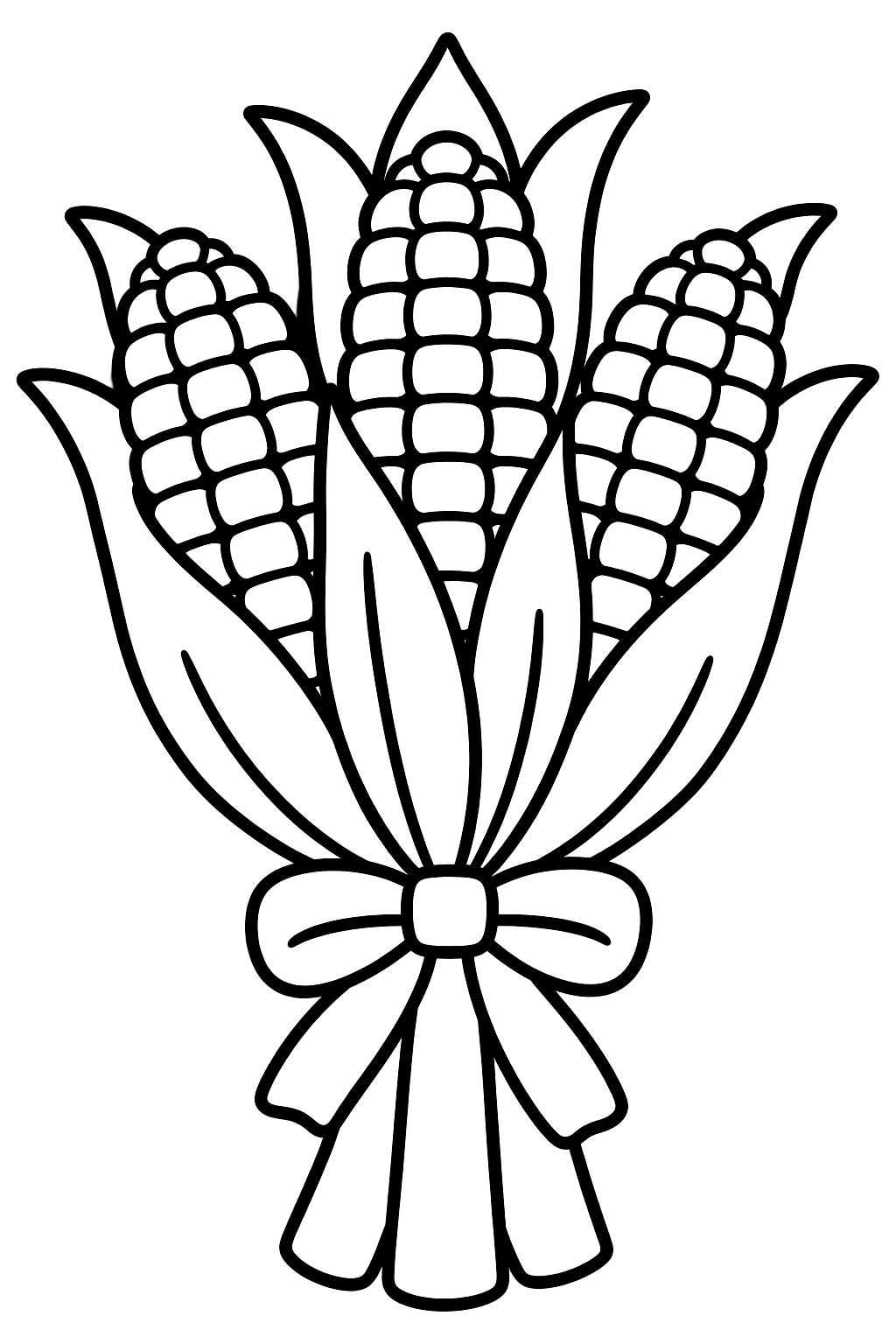 Three ears of decorative corn tied together coloring page