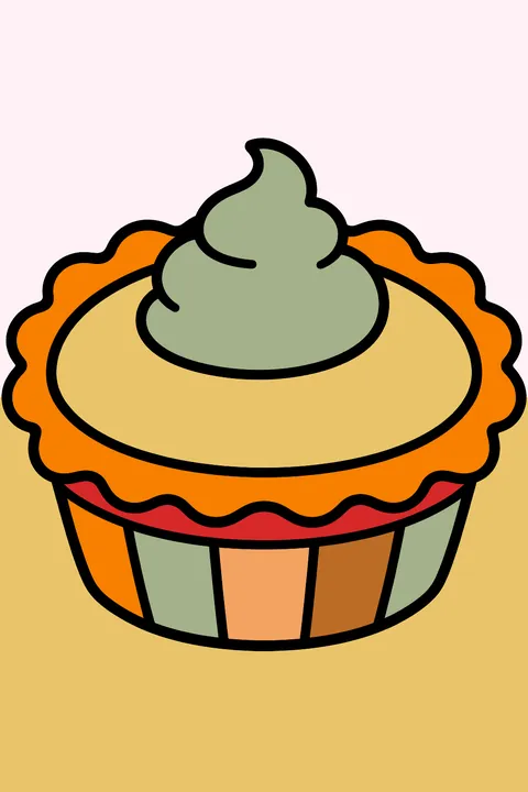 A pumpkin pie with whipped cream coloring page
