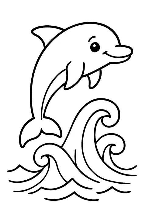 Dolphin jumping out of the ocean waves coloring page