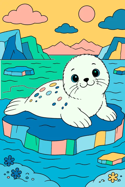Seal pup lying on an ice floe coloring page