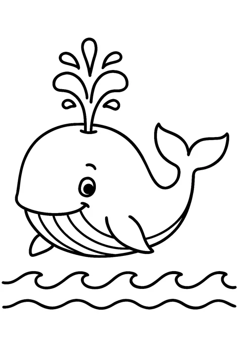 Friendly whale spouting water from its blowhole coloring page