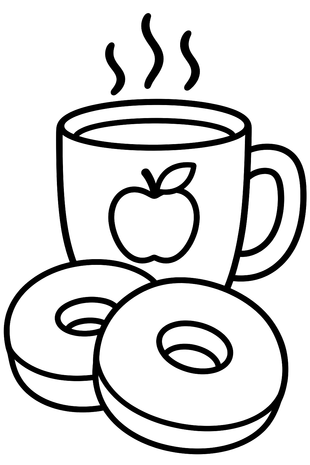 Apple cider donuts and a mug of cider coloring page