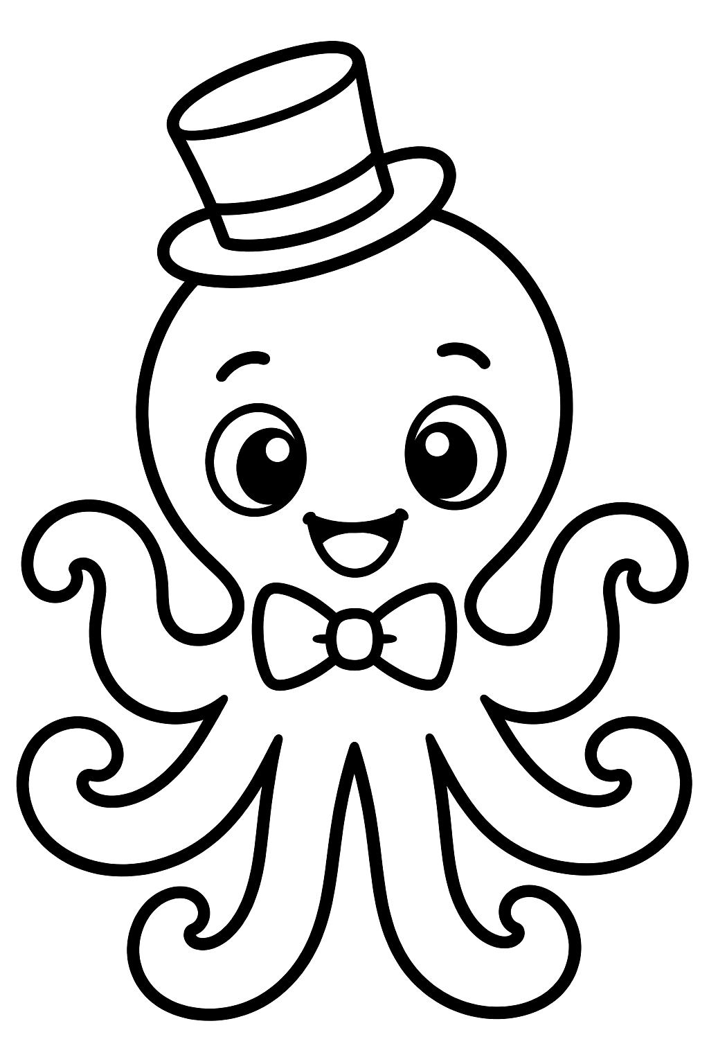 Octopus wearing a little top hat and a bow tie coloring page