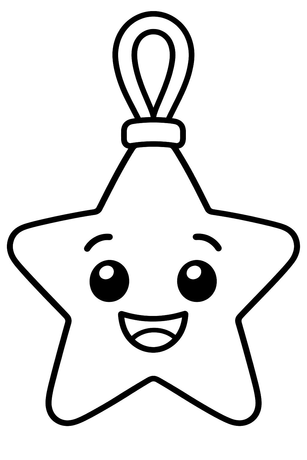 Star ornament with a smiling face and a ribbon loop coloring page