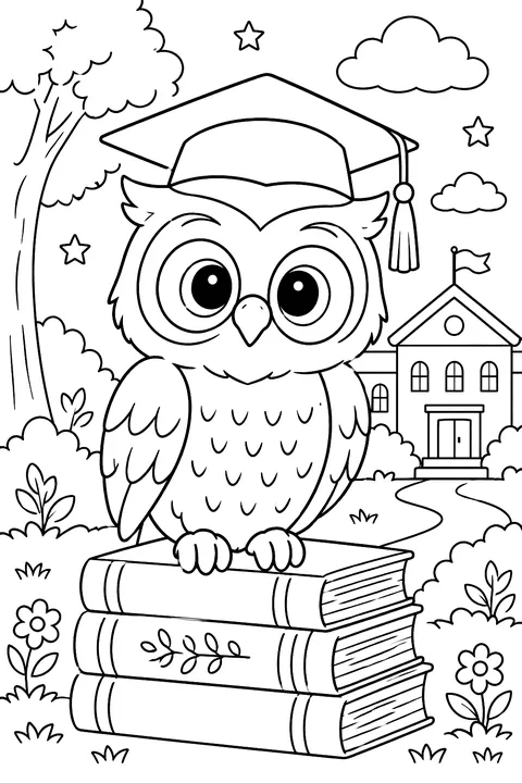 Owl in a graduation cap coloring page