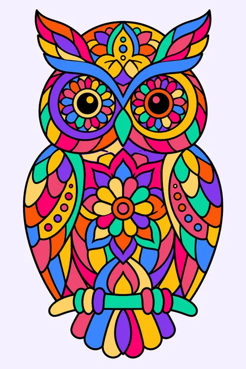 Owl made of mandala patterns coloring page