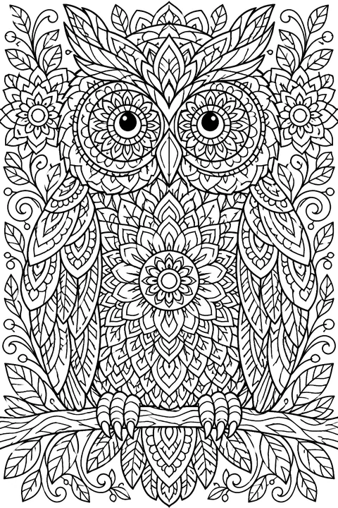 Owl made of mandala patterns coloring page