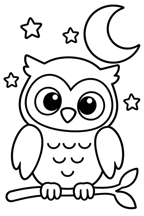 Owl and a moon coloring page
