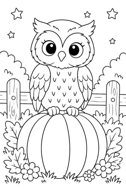 Owl on a pumpkin coloring page
