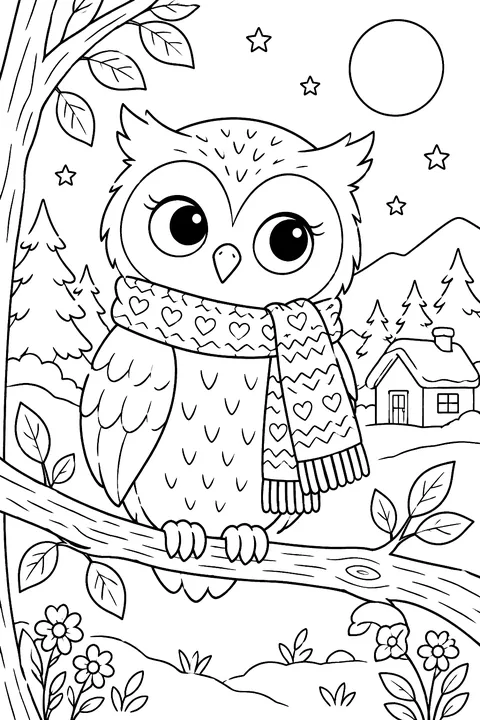 Owl in a scarf coloring page