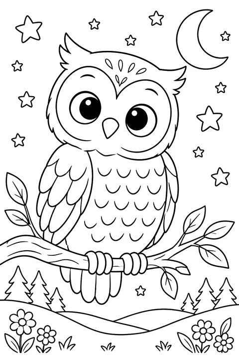 Owl with stars coloring page
