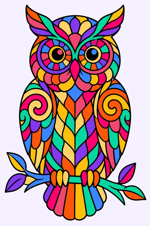 Owl with zentangle patterns coloring page