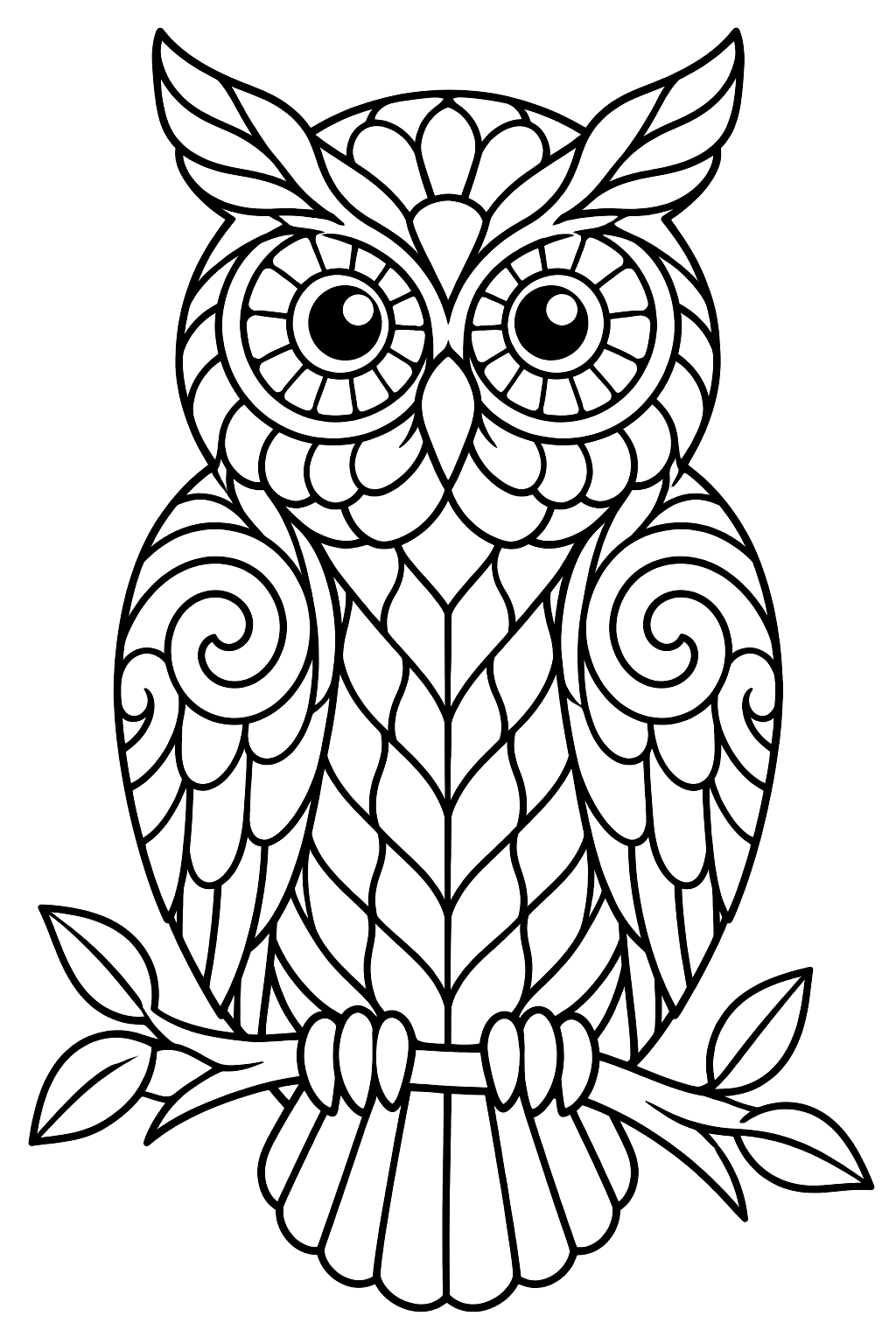 Owl with zentangle patterns coloring page