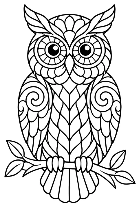 Owl with zentangle patterns coloring page