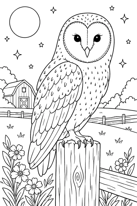 Realistic barn owl coloring page