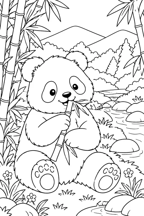 Panda in the Bamboo Forest coloring page