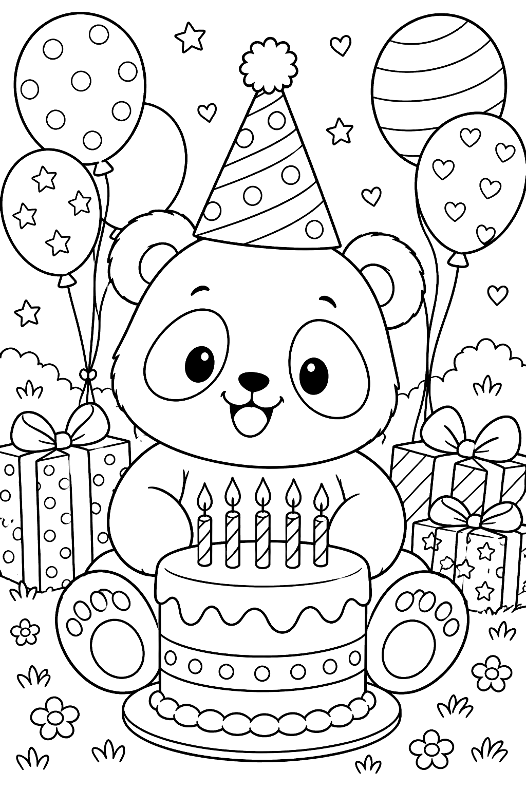 Panda's Birthday Party coloring page
