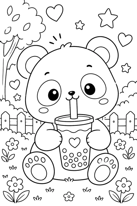 Panda With Bubble Tea coloring page