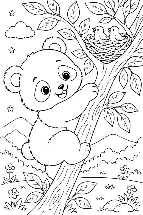 Panda Cub Climbing a Tree coloring page