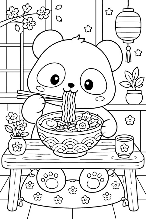 Panda Eating Noodles coloring page
