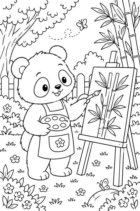 Panda Artist coloring page