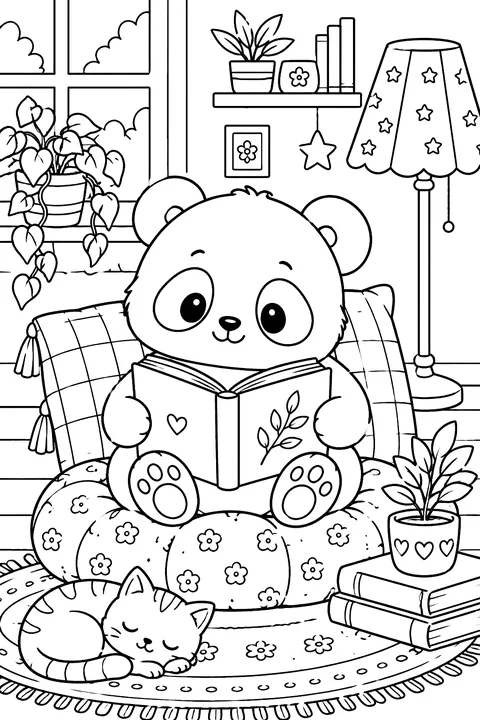 Panda Reading a Book coloring page