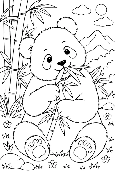 Giant Panda Eating Bamboo coloring page