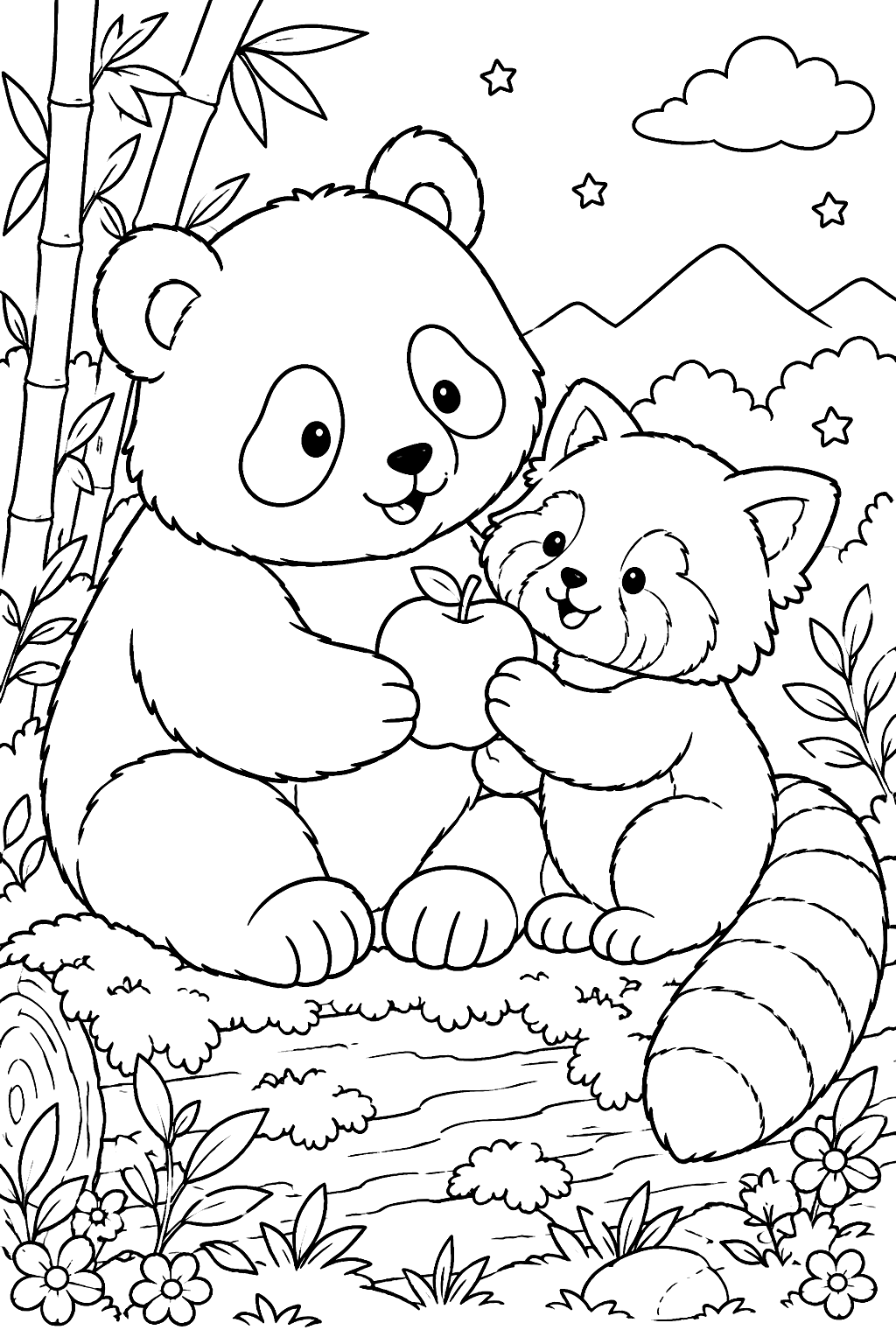 Giant Panda and Red Panda coloring page