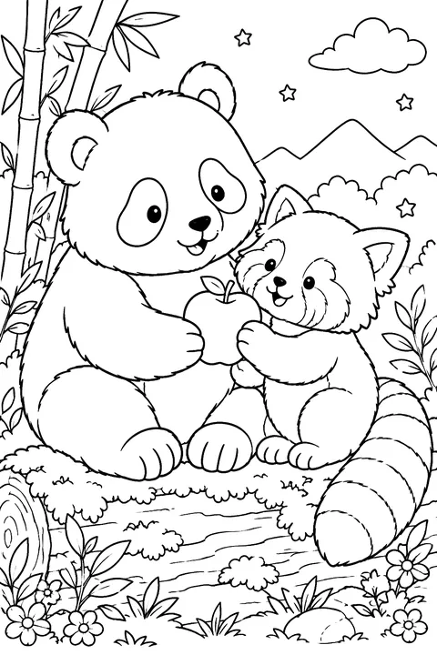 Giant Panda and Red Panda coloring page